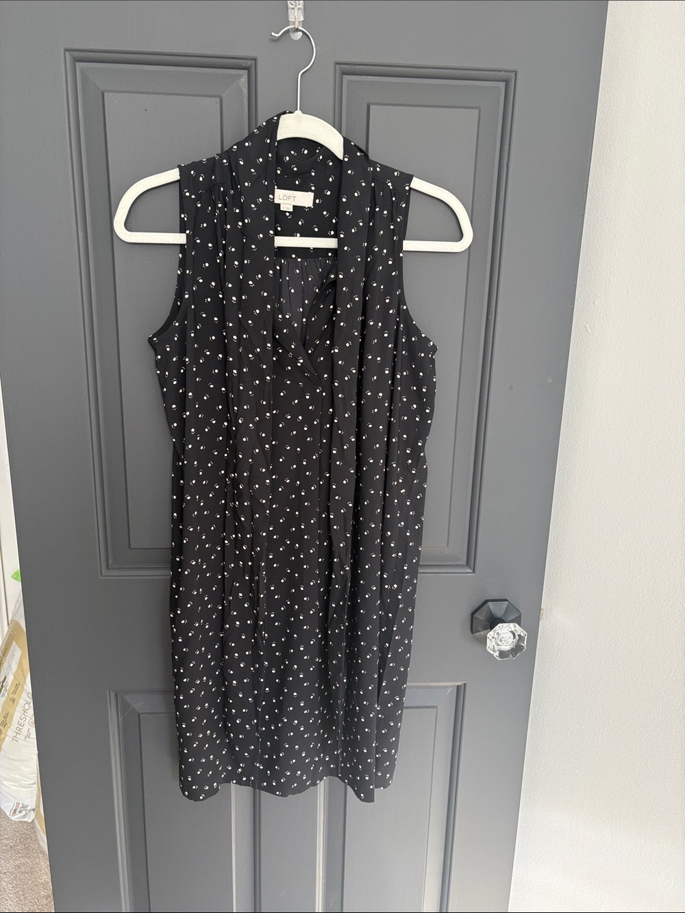 LOFT Black Sleeveless Midi Dress with White Dot Print